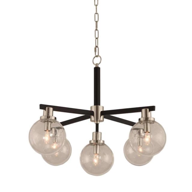 Kalco Lighting 315451BPN Cameo 5 Light 28 inch Pendant in Matte Black-Nickel Accents with Clear Glass