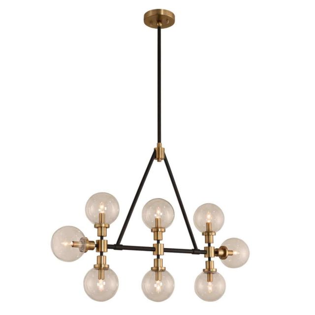 Kalco Lighting 315453BBB Cameo 8 Light 42 inch Island Light in Matte Black-Brushed Pearlized Brass with Clear Glass