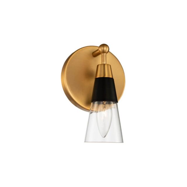 Kalco Lighting 513131BNB Ponti 1 Light 6 inch Bath Light in Matte Black-New Brass with Clear Glass