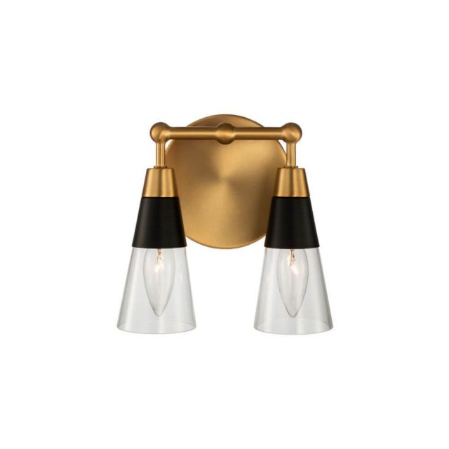 Kalco Lighting 513132BNB Ponti 2 Light 8 Inch Bath Light in Matte Black-New Brass with Clear Glass