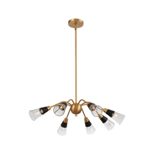 Kalco Lighting 513172BNB Ponti 8 Light 28 Inch Chandelier in Matte Black-New Brass with Clear Glass