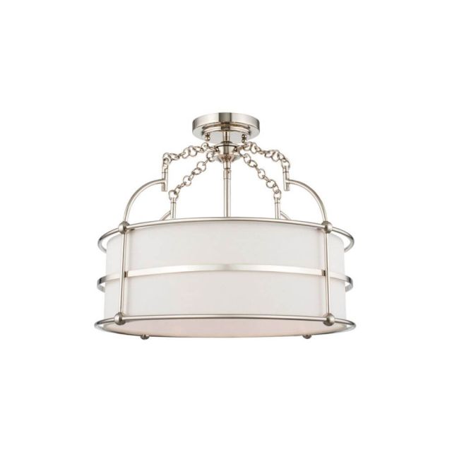 Kalco Lighting 513241PN Carson 5 Light 18 Inch Convertible Pendant - Semi Flush in Polished Nickel with Off White Linen Shade