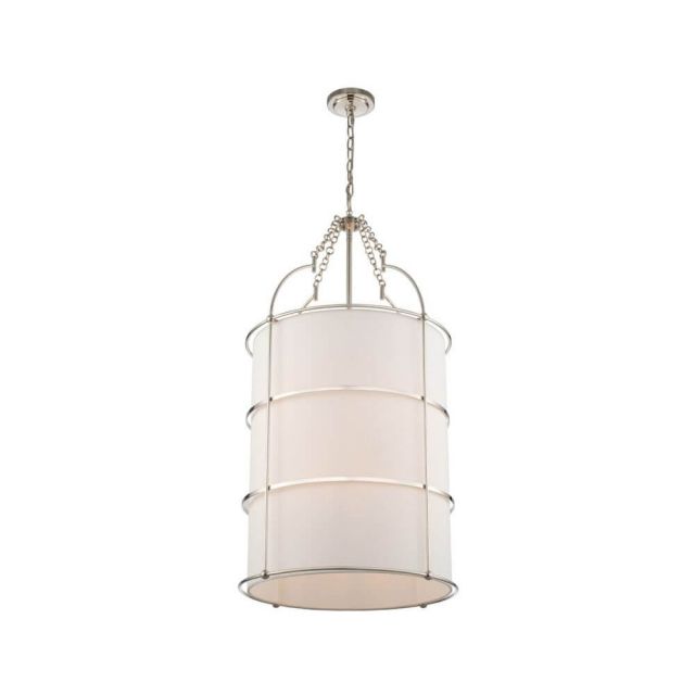 Kalco Lighting 513252PN Carson 8 Light 20 Inch Extra Large Foyer Pendant in Polished Nickel with Off White Linen Shade