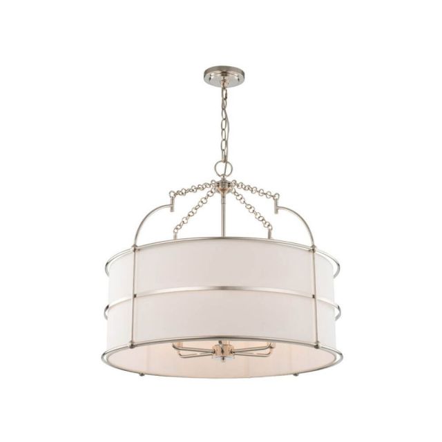 Kalco Lighting 513255PN Carson 6 Light 26 Inch Pendant in Polished Nickel with Off White Linen Shade