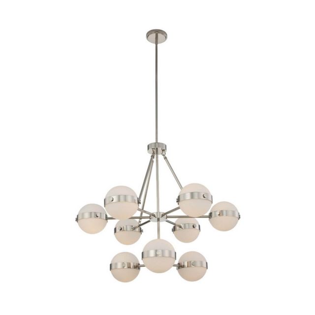 Kalco Lighting 513973PN Tacoma 9 Light 33 inch 2 Tier LED Chandelier in Polished Nickel with Frosted Glass Spheres