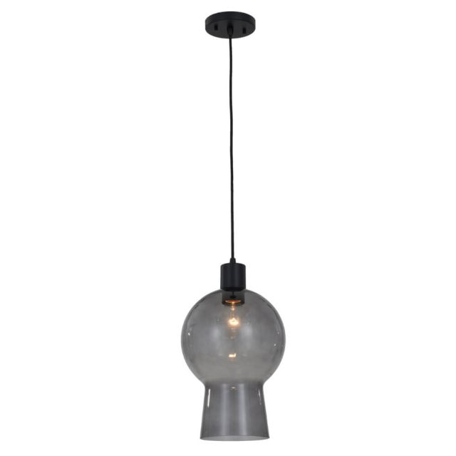 Kalco Lighting 517911MB Cores 1 Light 9 inch Mini Pendant in Matte Black with Bell Shape Grey Glass