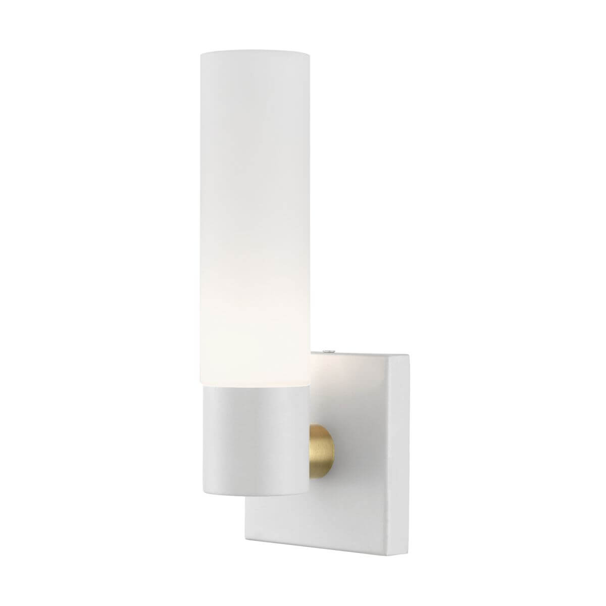 Livex 10101-13 Aero 1 Light 11 inch Tall Wall Sconce in Textured White-Antique Brass Accent with Hand Blown Satin Opal White Twist Lock Glass