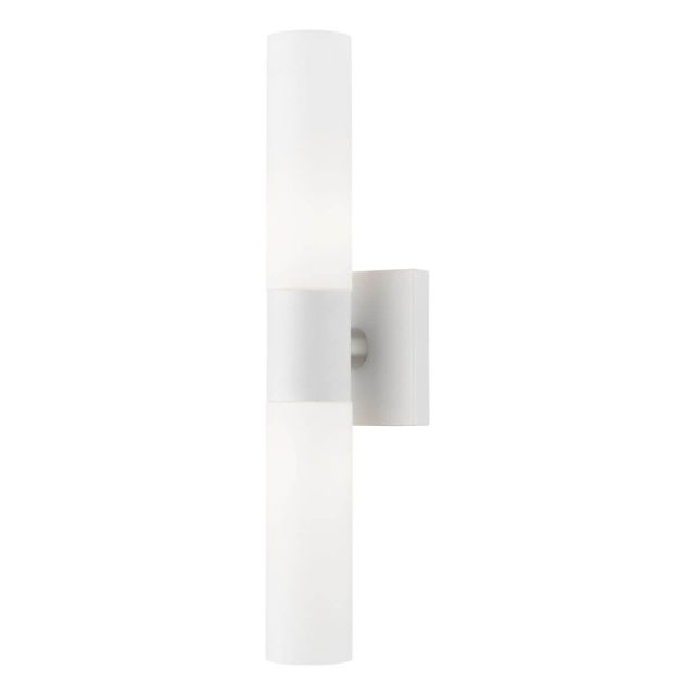 Livex 10102-03 Aero 2 Light 18 inch Tall Wall Sconce in White-Brushed Nickel Accent with Hand Blown Satin Opal White Twist Lock Glass