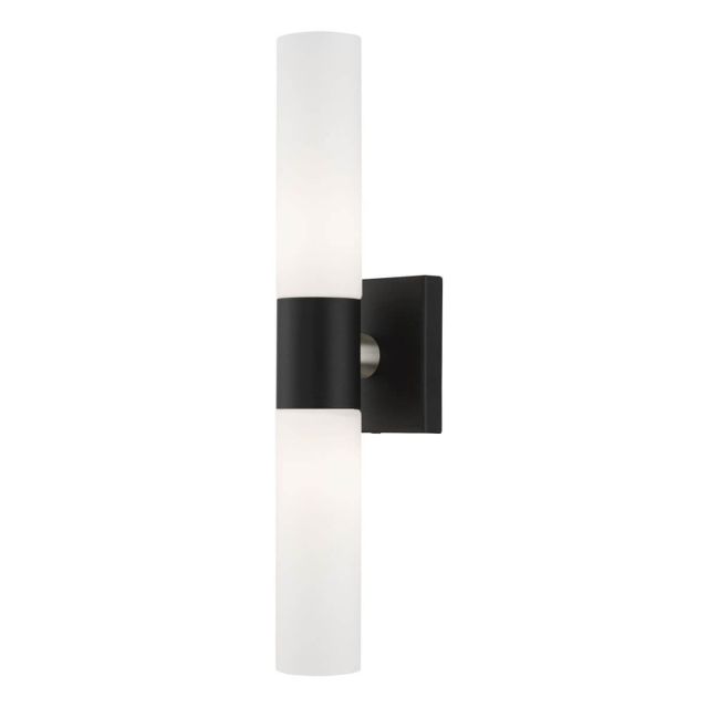 Livex 10102-04 Aero 2 Light 18 inch Vanity Sconce in Black-Brushed Nickel Accent with Hand Blown Satin Opal White Twist Lock Glass