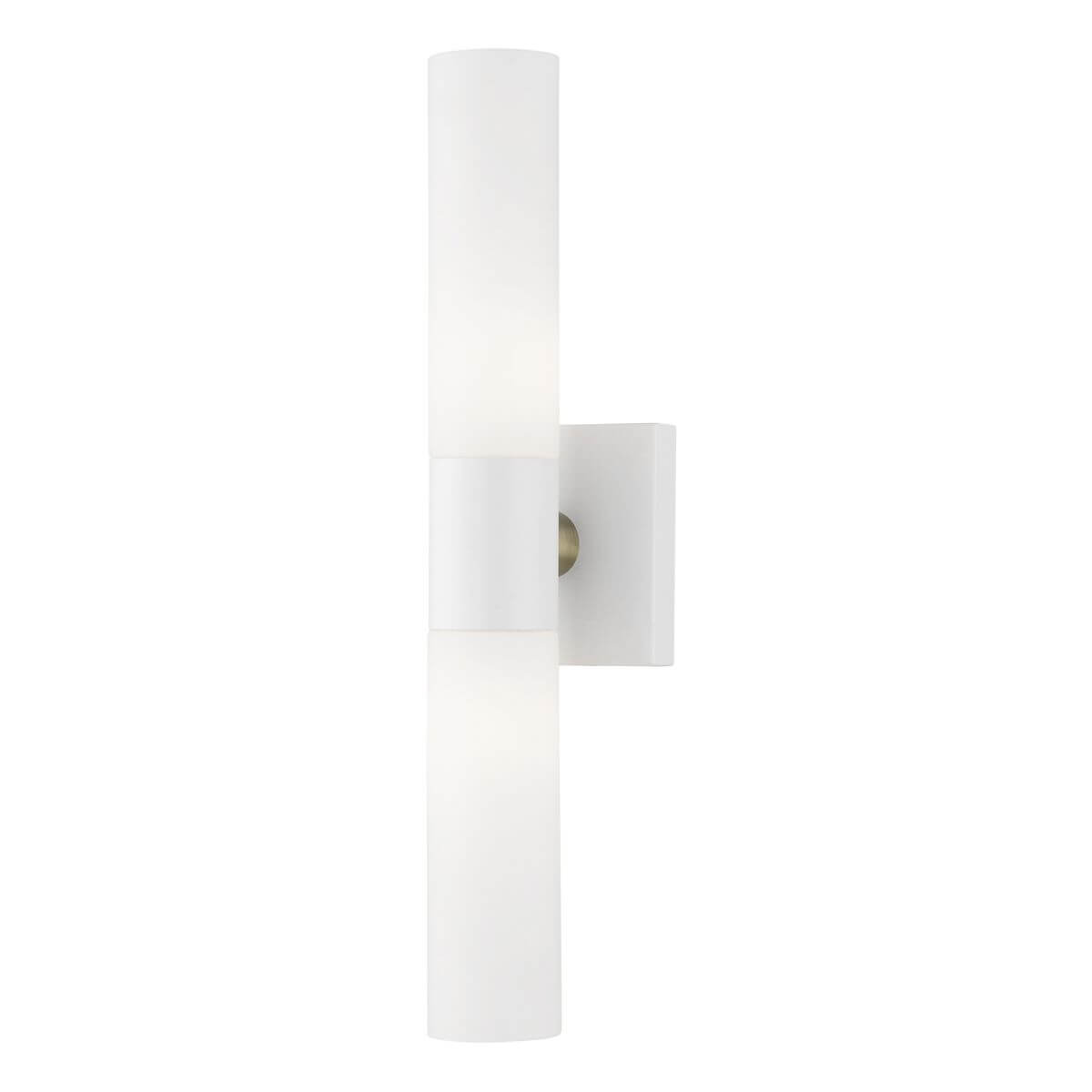 Livex 10102-13 Aero 2 Light 18 inch Vanity Sconce in Textured White-Brushed Nickel Accent with Hand Blown Satin Opal White Twist Lock Glass