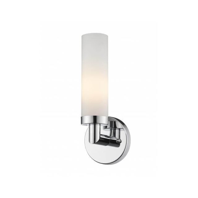 Livex 10103-05 Aero 1 Light 11 Inch Tall Wall Sconce In Polished Chrome with Satin Opal White Hand Blown Twist Lock Cylinder Glass