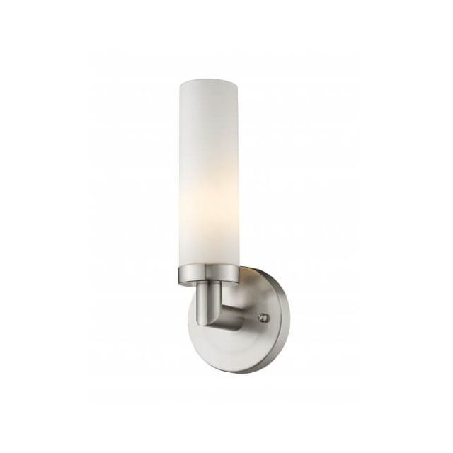 Livex 10103-91 Aero 1 Light 11 Inch Tall Wall Sconce In Brushed Nickel with Satin Opal White Hand Blown Twist Lock Cylinder Glass