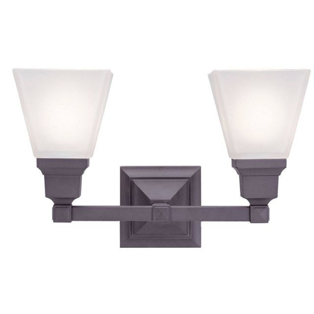 Livex 1032-07 Mission 2 Light 15 Inch Bath Lighting In Bronze With Satin Glass