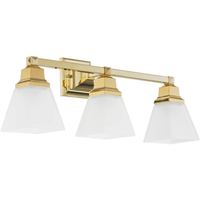 Livex 1033-02 Mission 3 Light 25 Inch Bath Lighting In Polished Brass with Satin Glass