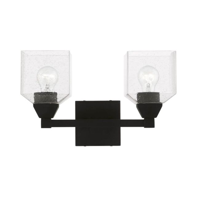 Livex 10382-04 Aragon 2 Light 15 inch Vanity Sconce in Black with Hand Blown Clear Seeded Glass