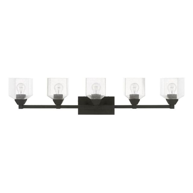 Livex 10385-04 Aragon 5 Light 42 inch Vanity Sconce in Black with Hand Blown Clear Seeded Glass