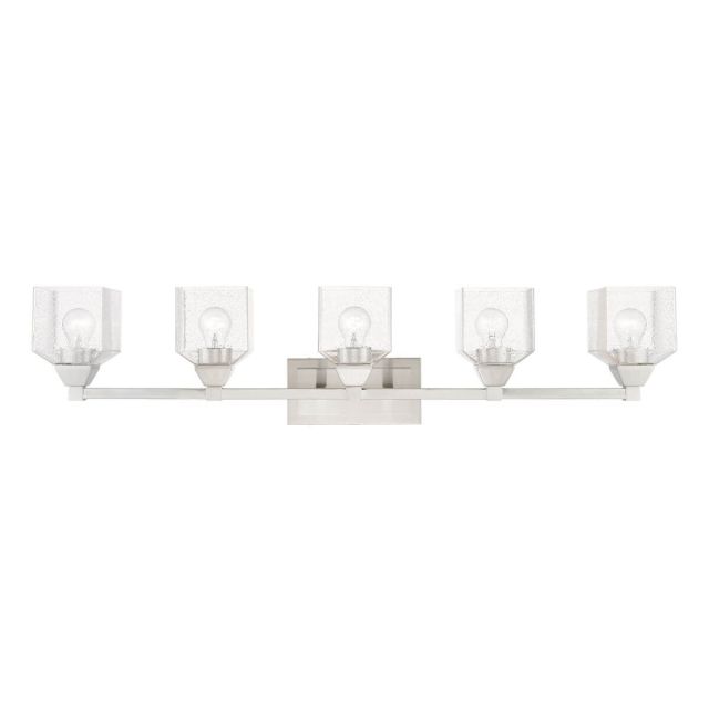 Livex 10385-91 Aragon 5 Light 42 inch Vanity Sconce in Brushed Nickel with Hand Blown Clear Seeded Glass