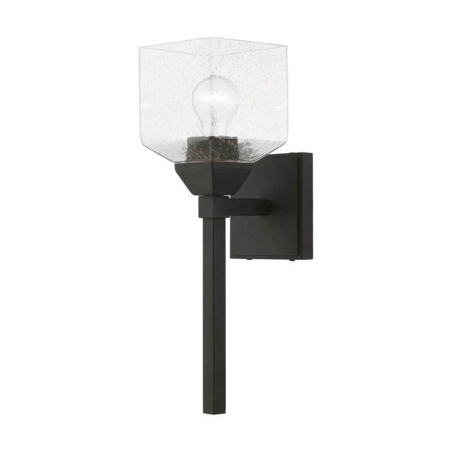 Livex 10389-04 Aragon 1 Light 16 inch Tall Wall Sconce in Black with Hand Blown Clear Seeded Glass