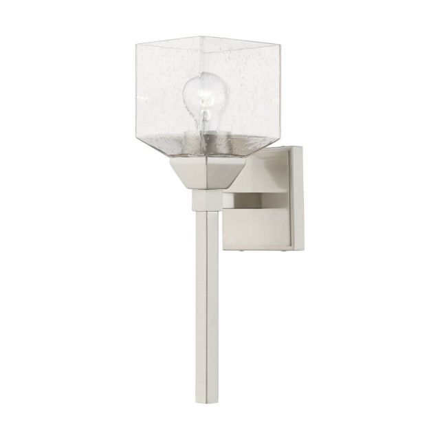 Livex 10389-91 Aragon 1 Light 16 inch Tall Wall Sconce in Brushed Nickel with Hand Blown Clear Seeded Glass