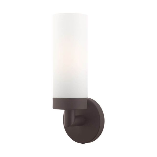 Livex 15071-07 Aero 1 Light 12 Inch Tall Wall Sconce in Bronze with Hand Blown Satin Opal White Glass