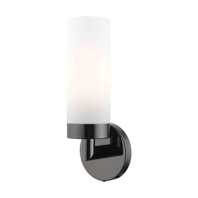 Livex 15071-46 Aero 1 Light 12 Inch Tall Wall Sconce in Black-Chrome with Hand Blown Satin Opal White Glass