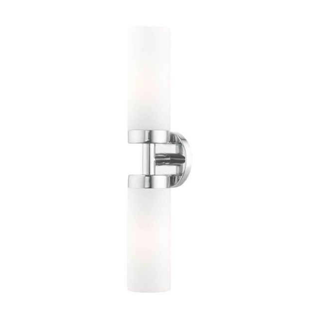 Livex 15072-05 Aero 2 Light 19 Inch Vanity Sconce in Polished Chrome with Hand Blown Satin Opal White Glass