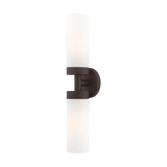 Livex 15072-07 Aero 2 Light 19 Inch Vanity Sconce in Bronze with Hand Blown Satin Opal White Glass