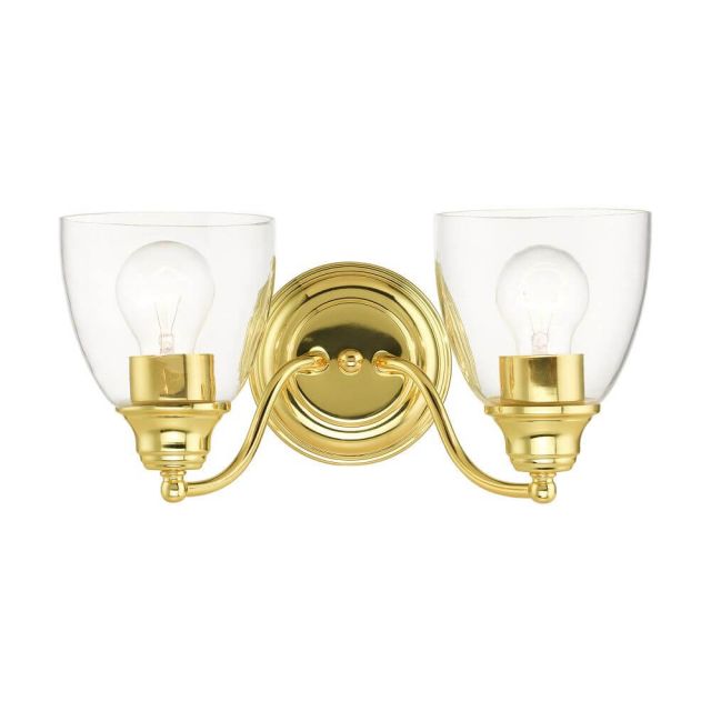 Livex 15132-02 Montgomery 2 Light 14 Inch Vanity Sconce in Polished Brass with Hand Blown Clear Glass