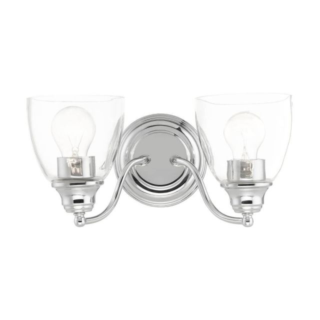 Livex 15132-05 Montgomery 2 Light 14 Inch Vanity Sconce in Polished Chrome with Hand Blown Clear Glass