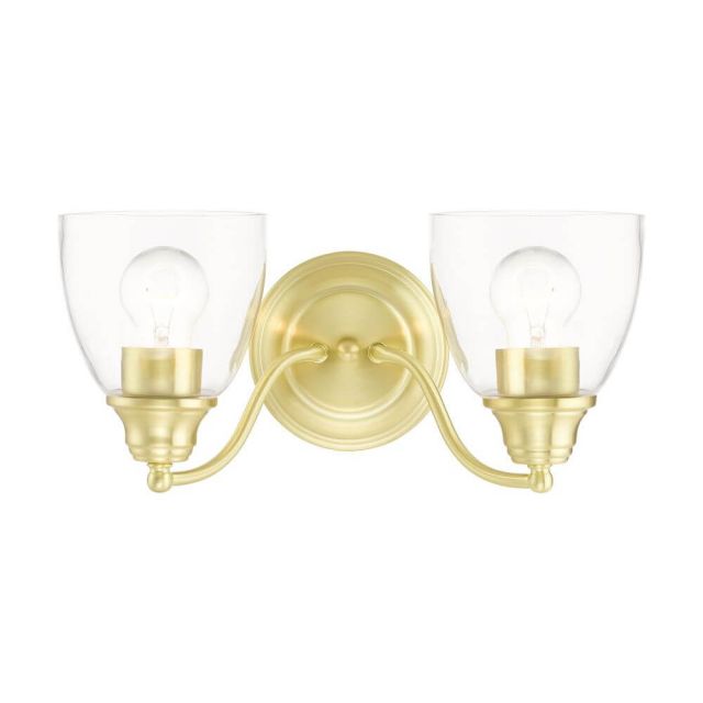 Livex 15132-12 Montgomery 2 Light 14 Inch Vanity Sconce in Satin Brass with Hand Blown Clear Glass