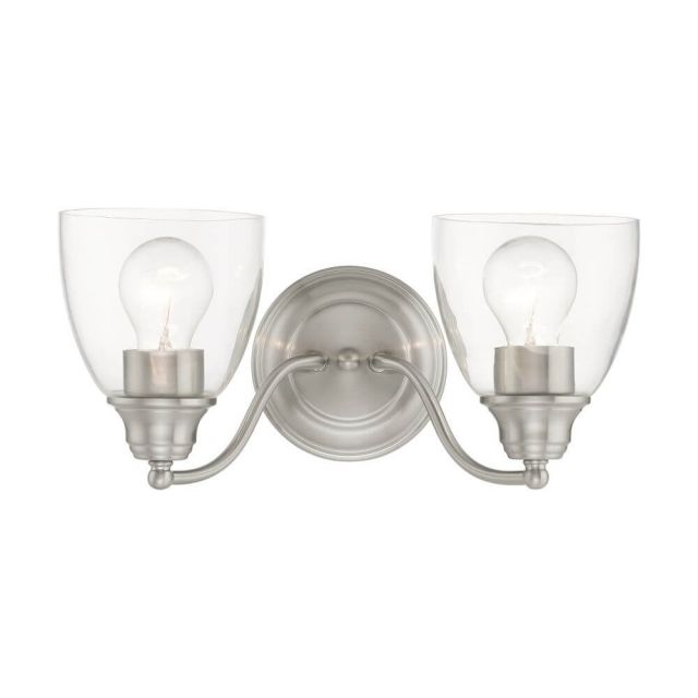 Livex 15132-91 Montgomery 2 Light 14 Inch Vanity Sconce in Brushed Nickel with Hand Blown Clear Glass