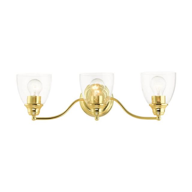 Livex 15133-02 Montgomery 3 Light 23 Inch Vanity Sconce in Polished Brass with Hand Blown Clear Glass