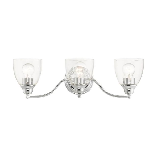 Livex 15133-05 Montgomery 3 Light 23 Inch Vanity Sconce in Polished Chrome with Hand Blown Clear Glass