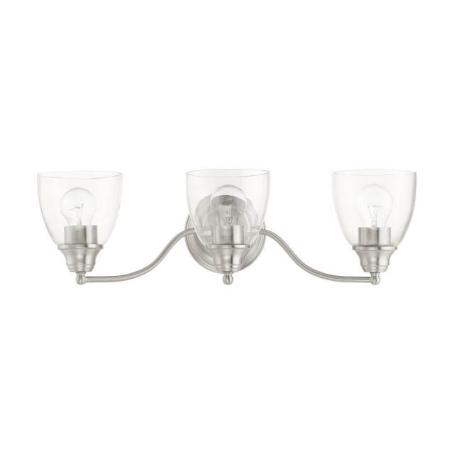 Livex 15133-91 Montgomery 3 Light 23 Inch Vanity Sconce in Brushed Nickel with Hand Blown Clear Glass