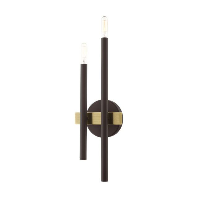 Livex 15582-07 Denmark 2 Light 18 Inch Tall Wall Sconce in Bronze-Antique Brass Accents