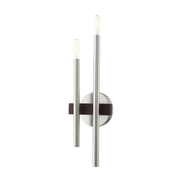 Livex 15582-91 Denmark 2 Light 18 Inch Tall Wall Sconce in Brushed Nickel-Bronze Accents