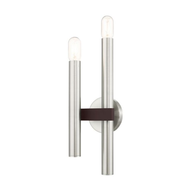 Livex 15832-91 Helsinki 2 Light 18 Inch Tall Wall Sconce in Brushed Nickel-Bronze Accents