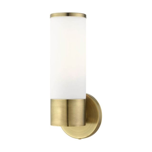 Livex 16561-01 Lindale 1 Light 11 Inch Tall Wall Sconce in Antique Brass with Satin Opal White Glass