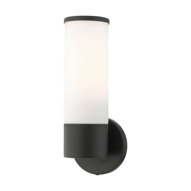 Livex 16561-04 Lindale 1 Light 11 Inch Tall Wall Sconce in Black with Satin Opal White Glass