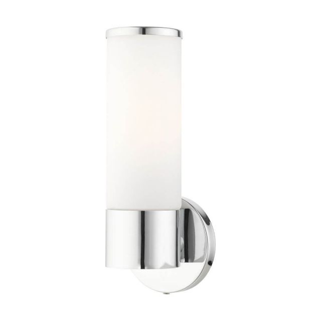 Livex 16561-05 Lindale 1 Light 11 Inch Tall Wall Sconce in Polished Chrome with Satin Opal White Glass