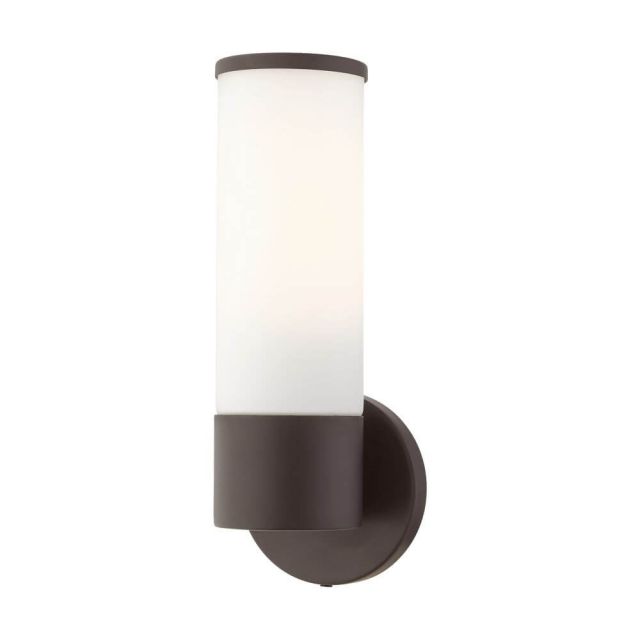 Livex 16561-07 Lindale 1 Light 11 Inch Tall Wall Sconce in Bronze with Satin Opal White Glass