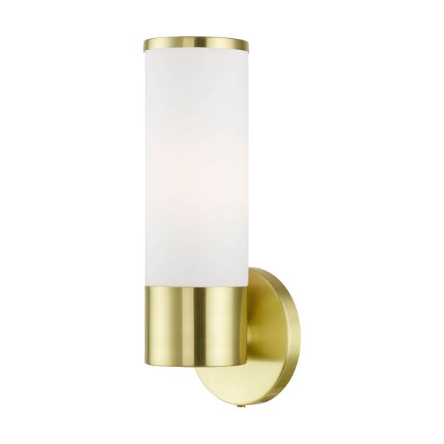 Livex 16561-12 Lindale 1 Light 11 inch Tall Wall Sconce in Satin Brass with Hand Blown Satin Opal White Twist Lock Glass