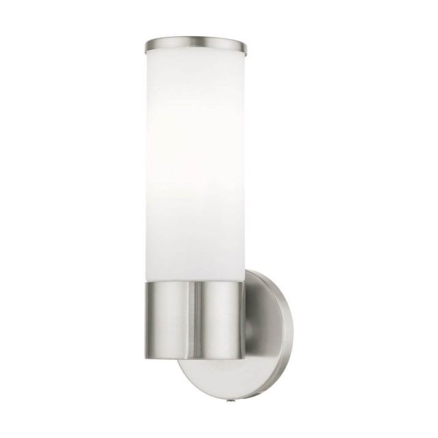 Livex 16561-91 Lindale 1 Light 4 inch Vanity Sconce in Brushed Nickel with Satin Opal White Glass
