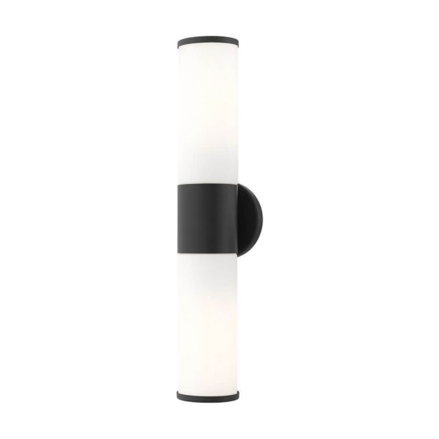 Livex 16562-04 Lindale 2 Light 19 Inch Vanity Sconce in Black with Satin Opal White Glass