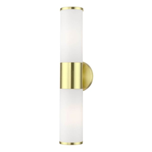 Livex 16562-12 Lindale 2 Light 19 inch Tall Wall Sconce in Satin Brass with Hand Blown Satin Opal White Twist Lock Glass
