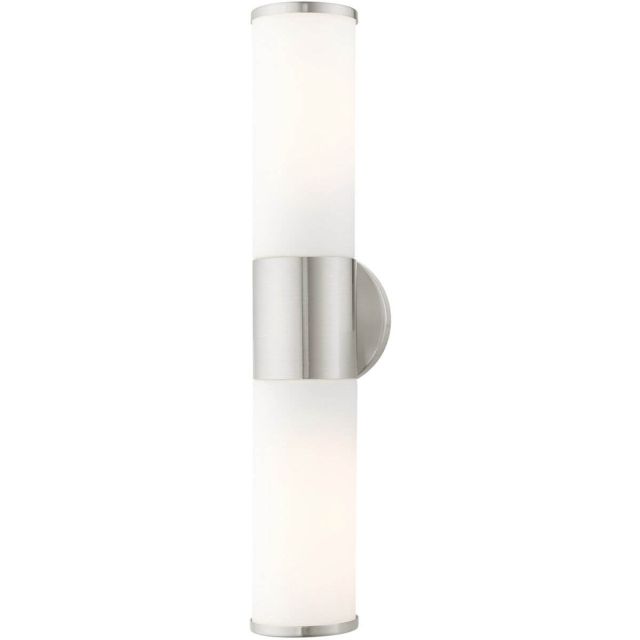 Livex 16562-91 Lindale 2 Light 19 Inch Vanity Sconce in Brushed Nickel with Satin Opal White Glass