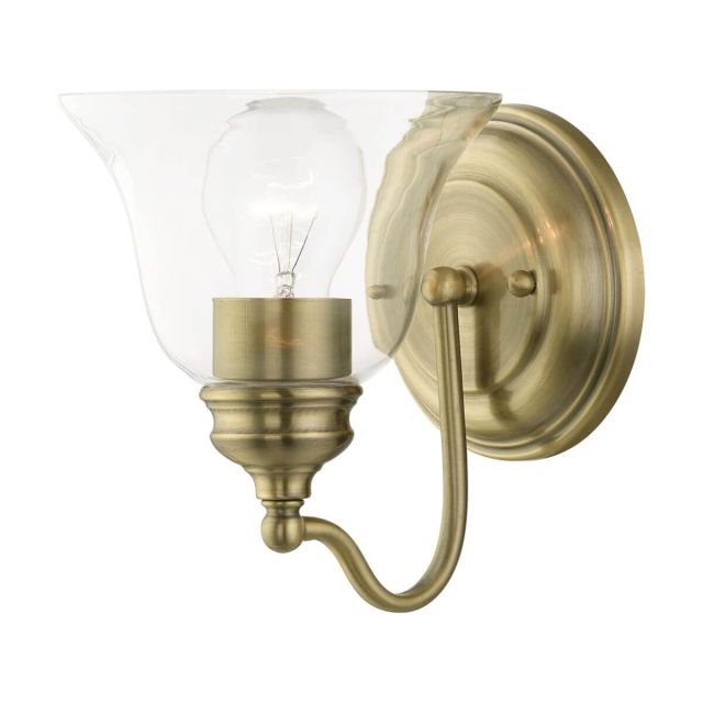 Livex 16931-01 Moreland 1 Light 8 inch Tall Wall Sconce in Antique Brass with Hand Blown Clear Glass
