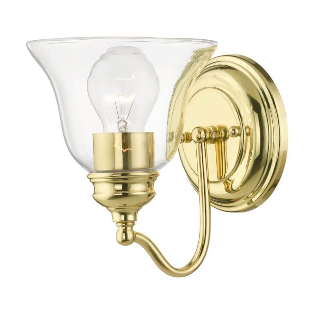 Livex 16931-02 Moreland 1 Light 8 inch Tall Wall Sconce in Polished Brass with Hand Blown Clear Glass