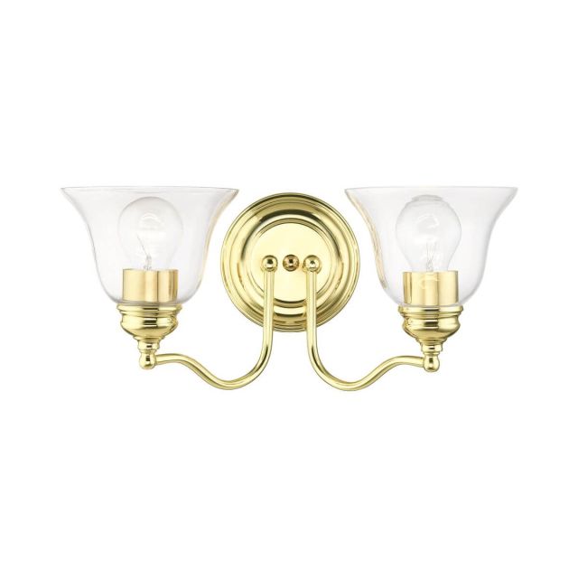 Livex 16932-02 Moreland 2 Light 15 inch Vanity Sconce in Polished Brass with Hand Blown Clear Glass