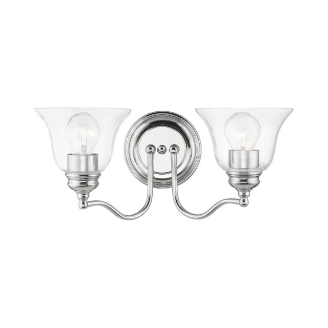 Livex 16932-05 Moreland 2 Light 15 inch Vanity Sconce in Polished Chrome with Hand Blown Clear Glass